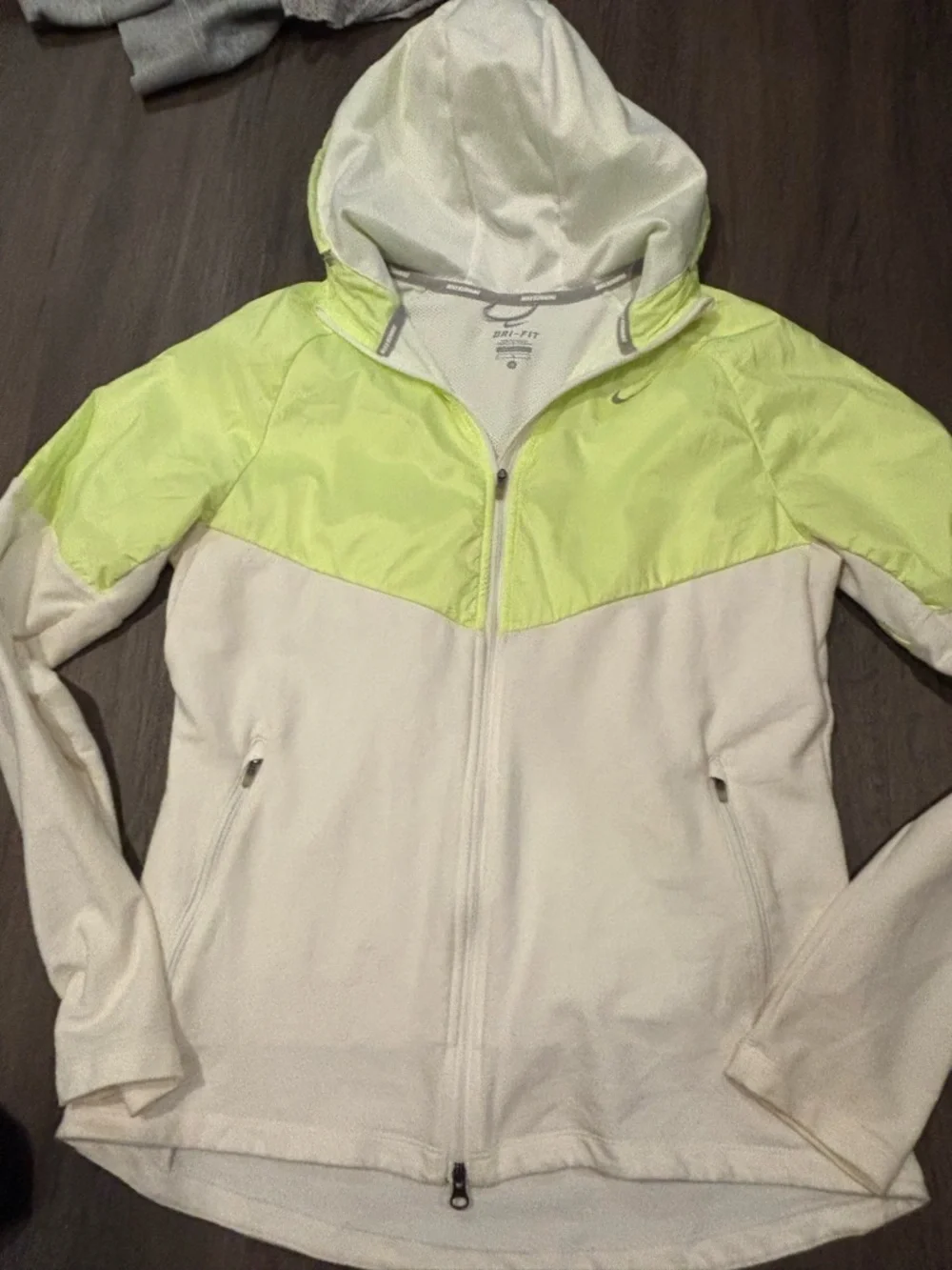 Nike White and Lime Green Hooded Utility Jacket